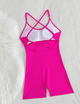 Swim Lushoire Women's Hot Pink Swimsuit, Summer Beach Outfit With Criss-Cross Backless Spaghetti