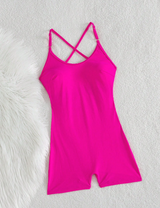 Swim Lushoire Women's Hot Pink Swimsuit, Summer Beach Outfit With Criss-Cross Backless Spaghetti
