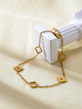 TONSI 1pc Elegant Stainless Steel 18k Gold Plated Clover Anklet
