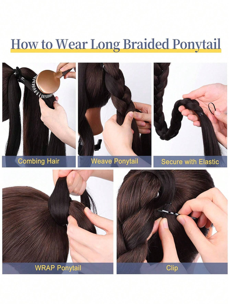 Women's Synthetic Boxing Braid Ponytail Hair Extension, High Temperature Fiber Black & Brown Ponytail