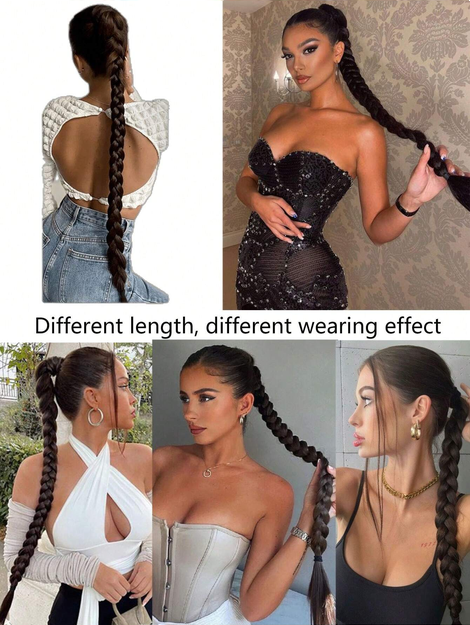 Women's Synthetic Boxing Braid Ponytail Hair Extension, High Temperature Fiber Black & Brown Ponytail