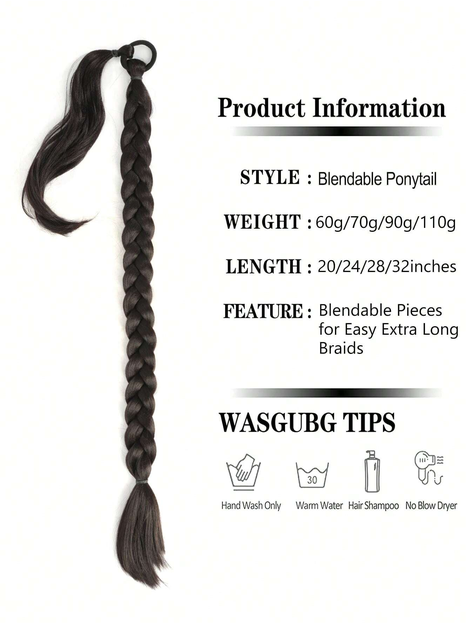 Women's Synthetic Boxing Braid Ponytail Hair Extension, High Temperature Fiber Black & Brown Ponytail