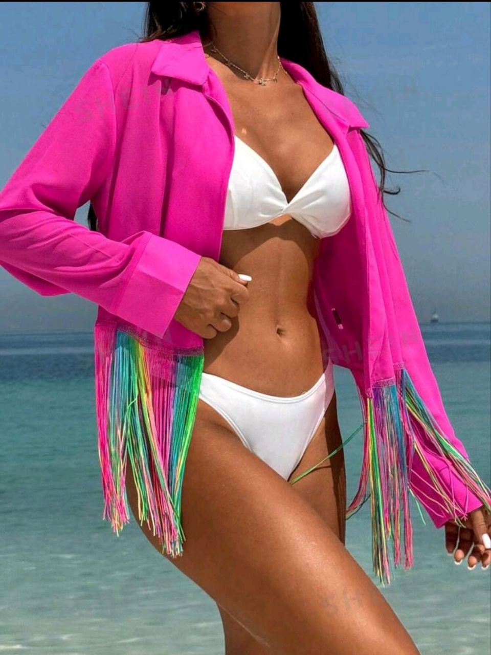 SHEIN Swim Vcay Women Summer Beach Colored Tassel Kimono With Holiday Style