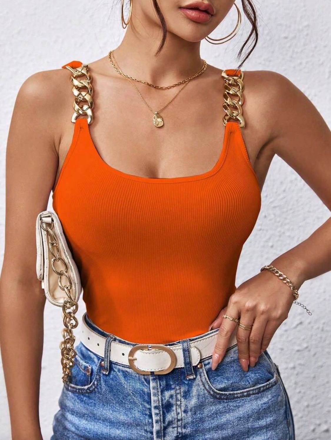 NostaNoir Women's Splicing Metal Chain Strap Tank Top
