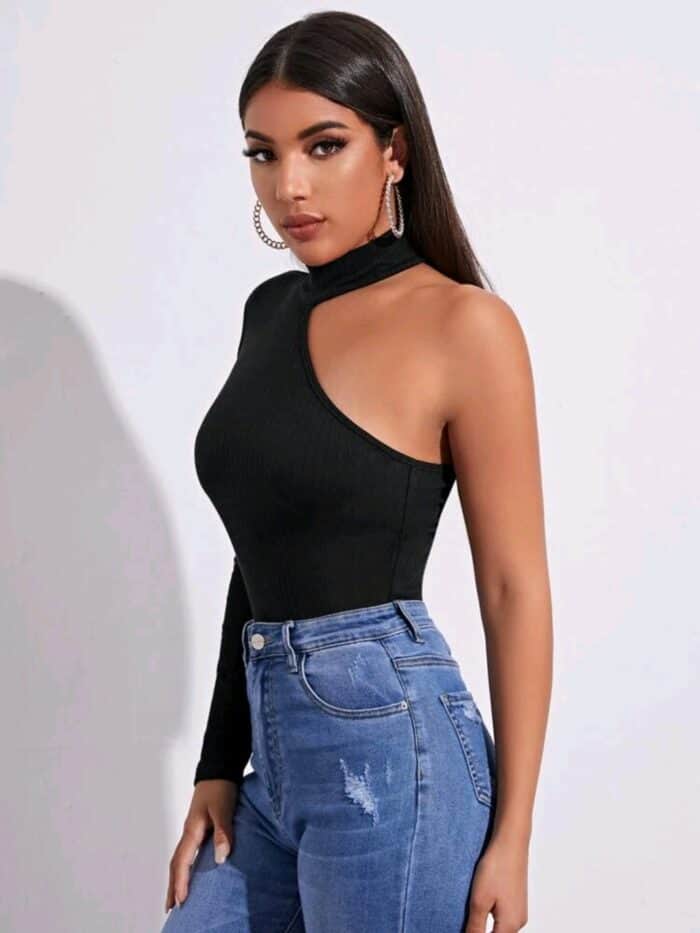 SHEIN Asymmetrical Neck Rib-knit Tee