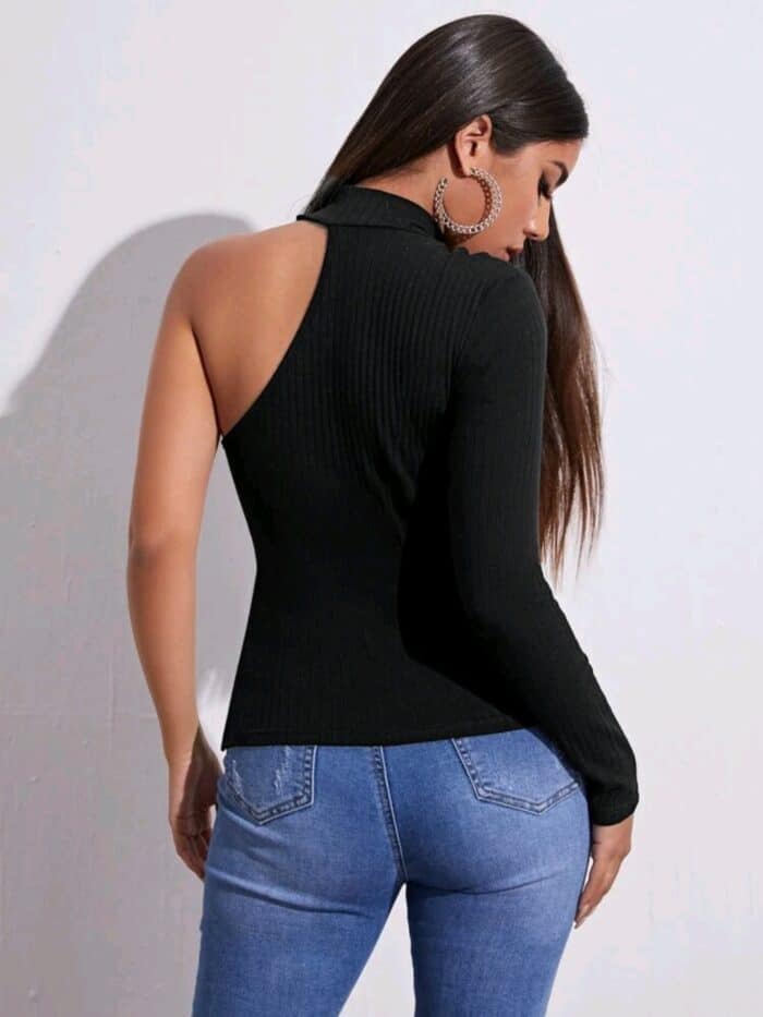 SHEIN Asymmetrical Neck Rib-knit Tee - Image 2