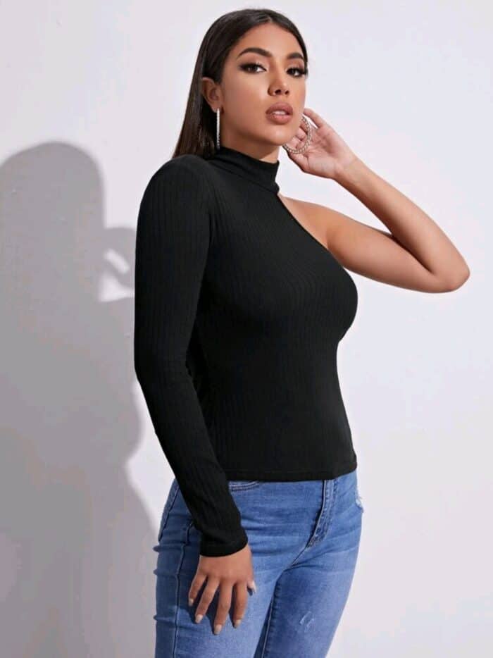 SHEIN Asymmetrical Neck Rib-knit Tee - Image 5