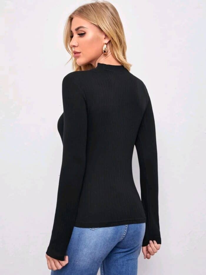 SHEIN Mock Neck Cutout Detail Rib-knit Tee - Image 5