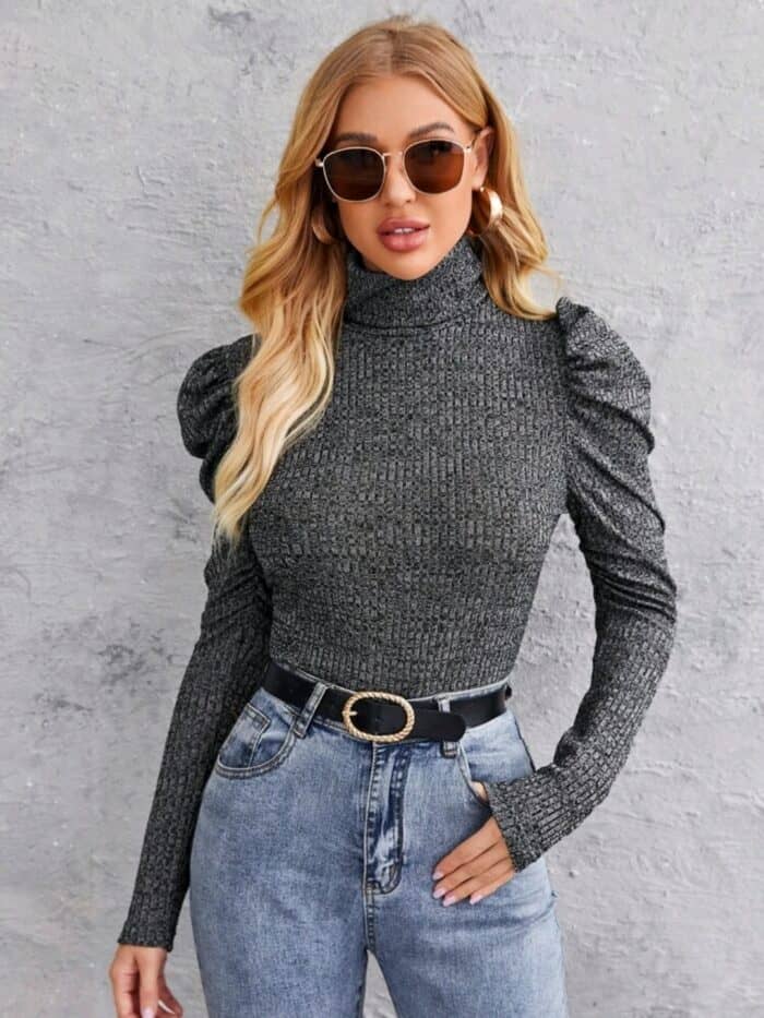SHEIN High Neck Gigot Sleeve Tee