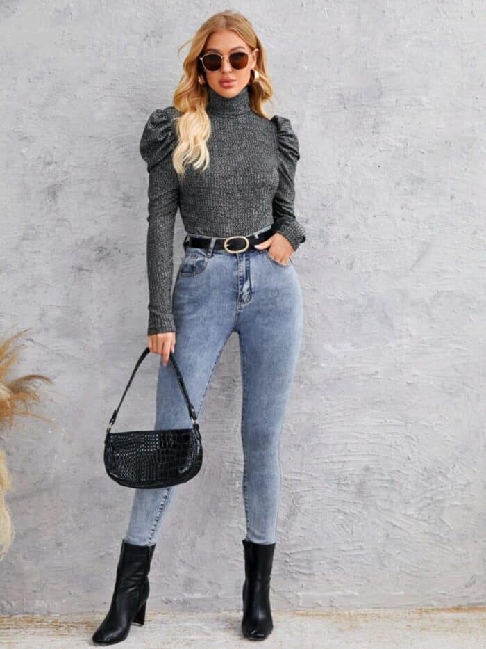 SHEIN High Neck Gigot Sleeve Tee - Image 2