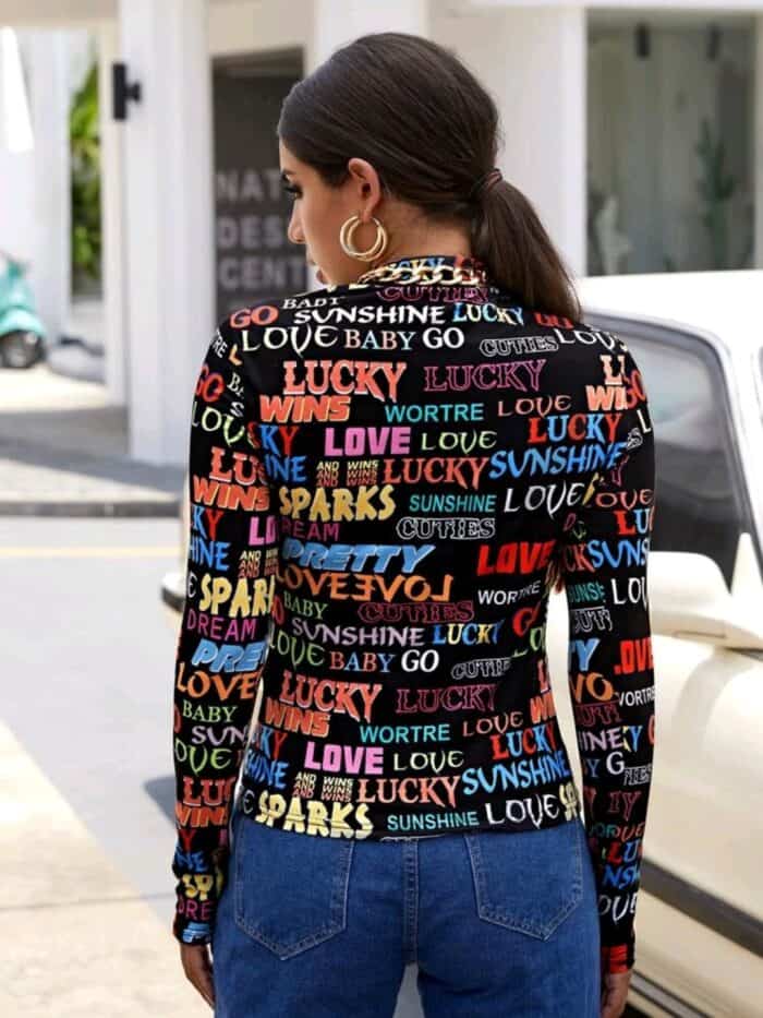 SHEIN Mock Neck Letter Graphic Tee - Image 5
