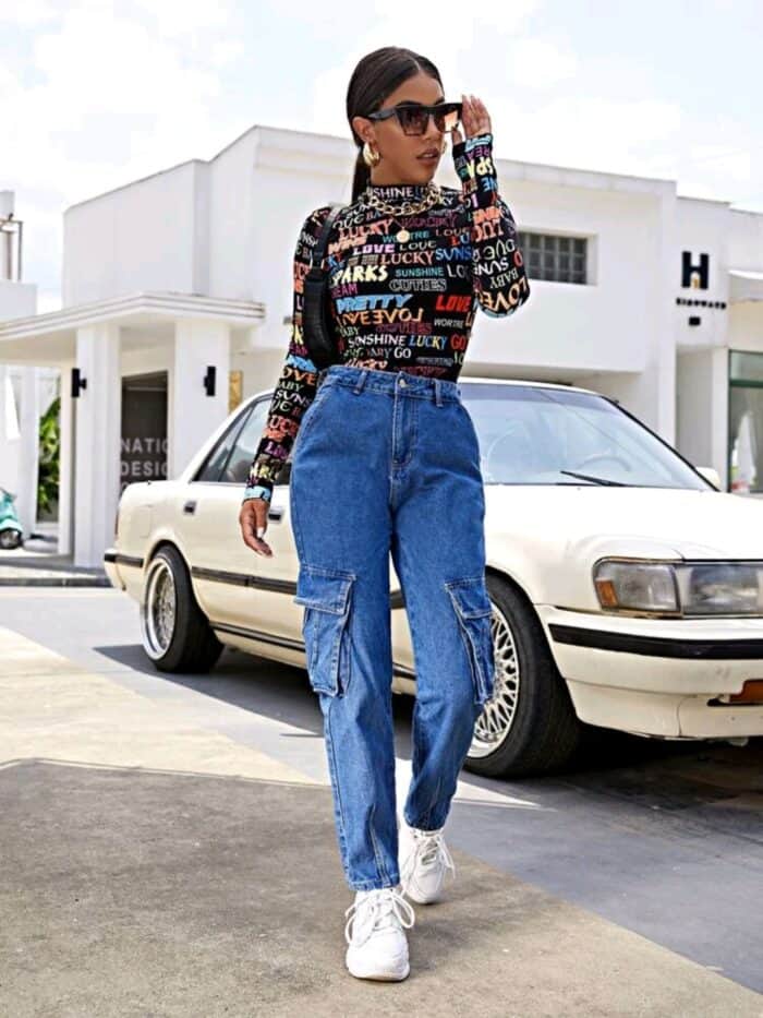 SHEIN Mock Neck Letter Graphic Tee - Image 4