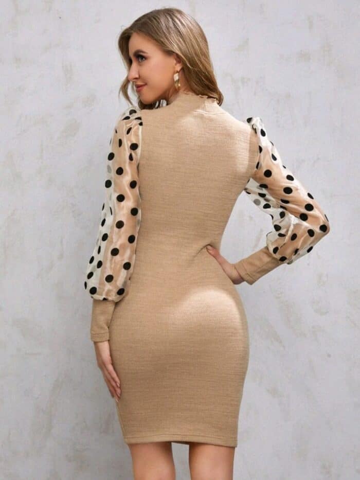 Contrast Puff Sleeve Bodycon Dress - Image 4
