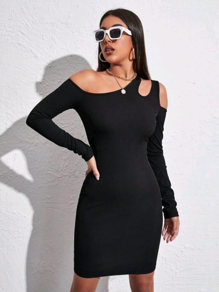 Asymmetrical Neck Bodycon Dress