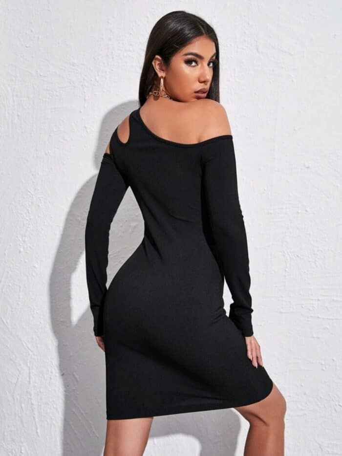 Asymmetrical Neck Bodycon Dress - Image 5
