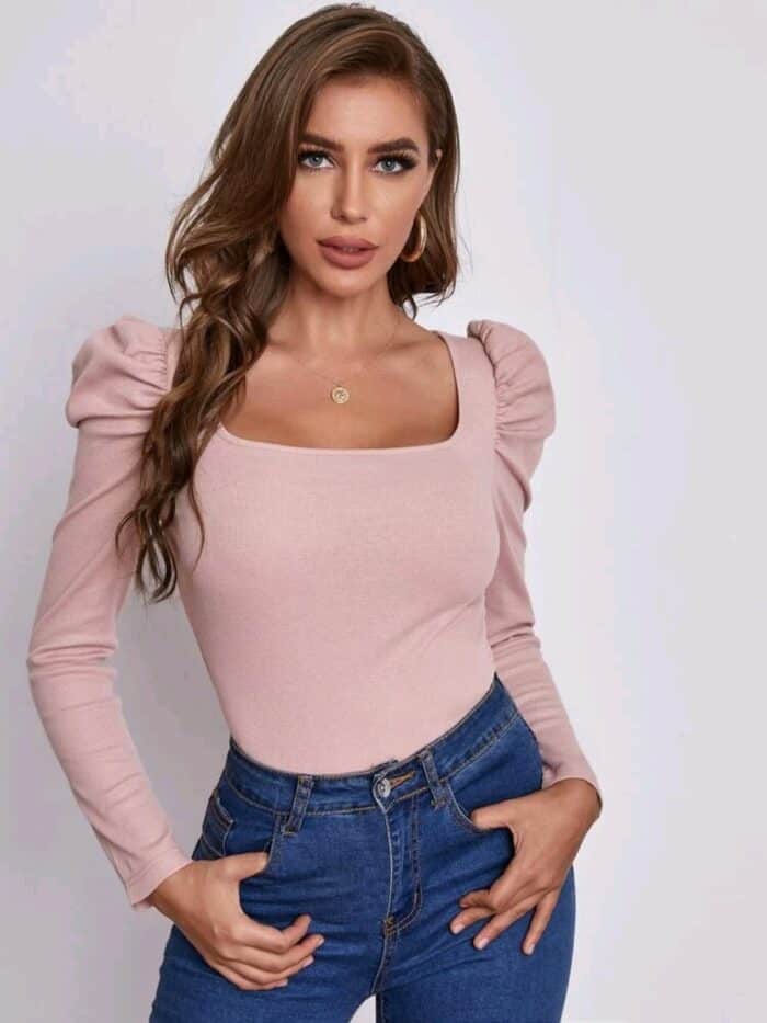 SHEIN Square Neck Leg-of-mutton Sleeve Top