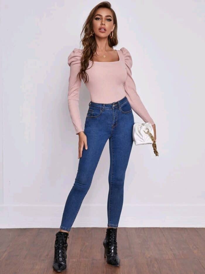 SHEIN Square Neck Leg-of-mutton Sleeve Top - Image 4