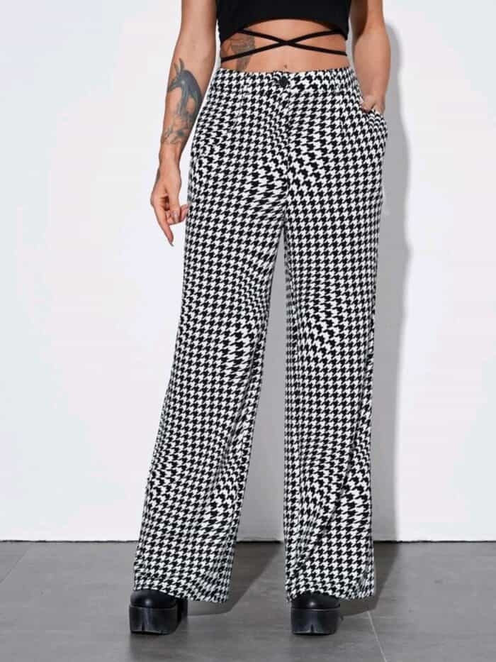 SHEIN Zipper Fly Houndstooth Print Palazzo Pants - Image 2