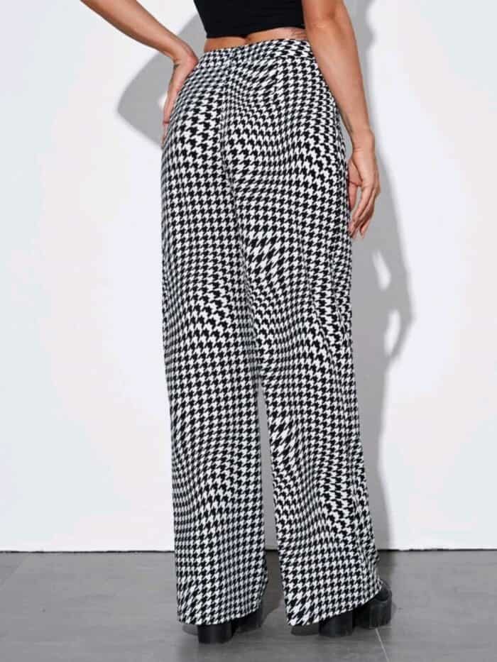 SHEIN Zipper Fly Houndstooth Print Palazzo Pants - Image 5