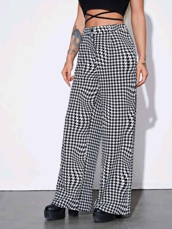 SHEIN Zipper Fly Houndstooth Print Palazzo Pants - Image 3