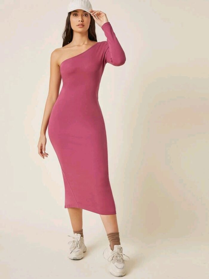 SHEIN BASICS One Shoulder Split Back Bodycon Dress