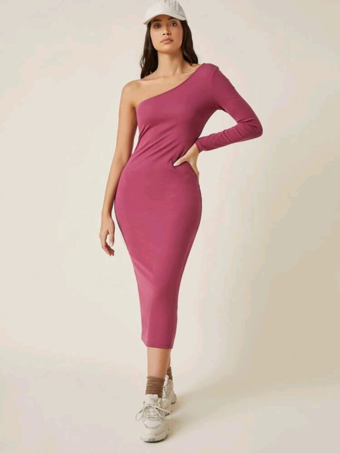 SHEIN BASICS One Shoulder Split Back Bodycon Dress - Image 2