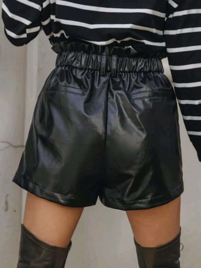 SHEIN Paperbag Waist Patch Pocket PU Leather Shorts - Image 5