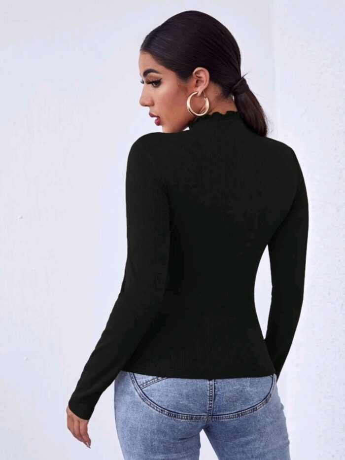 SHEIN Lettuce Edge Neck Cutout Front Tee - Image 5