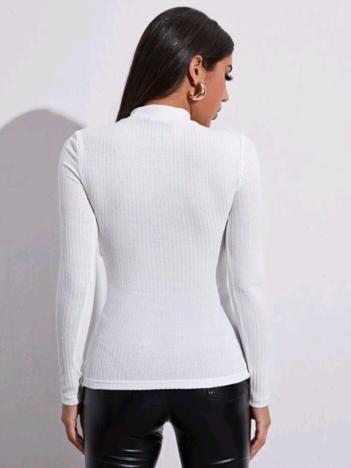 SHEIN Mock Neck Rib-knit Tee - Image 5