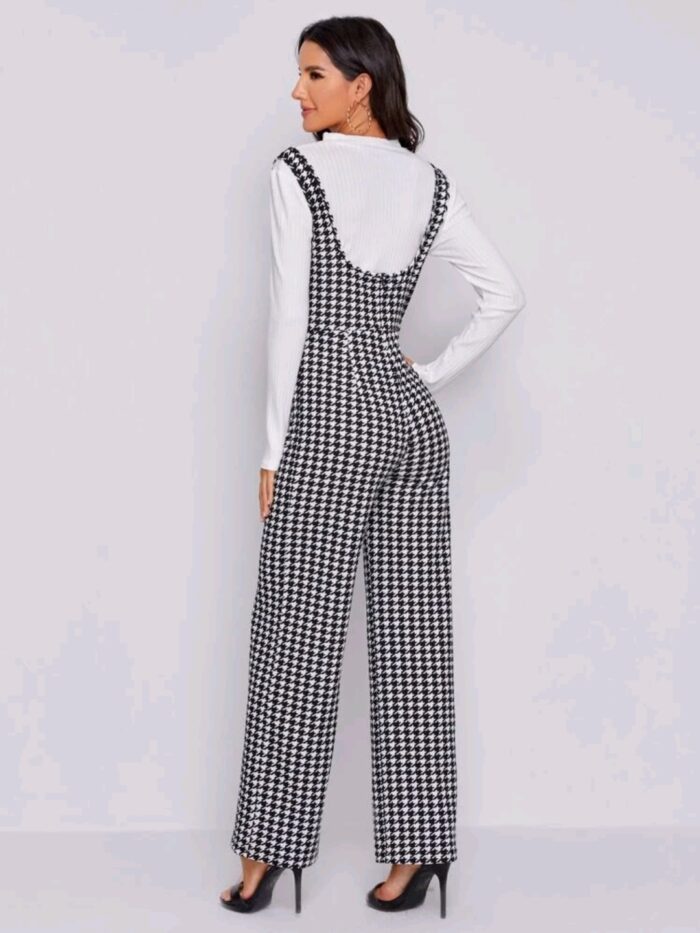 SHEIN Button Front Houndstooth Pinafore Jumpsuit - Image 5