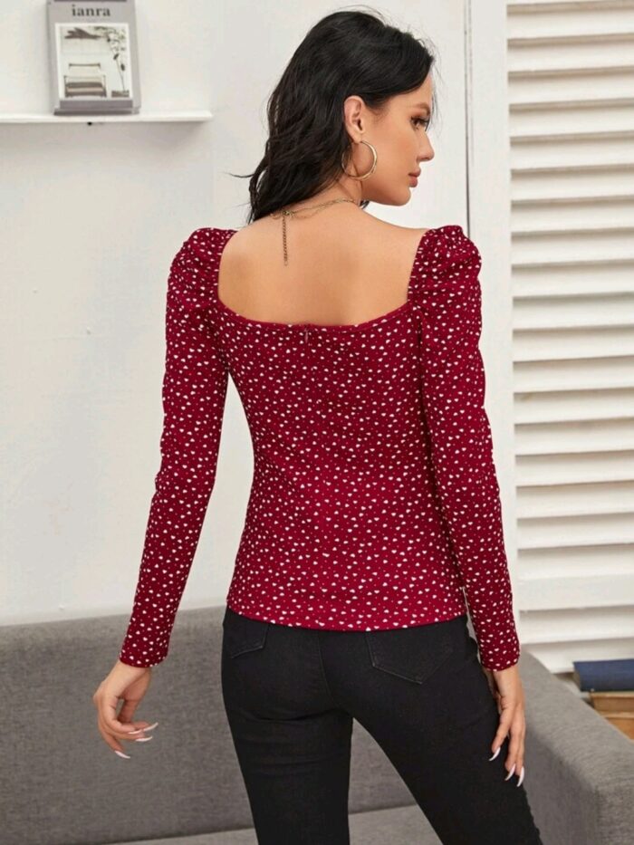 SHEIN Sweetheart Neck Confetti Heart Print Top - Image 4