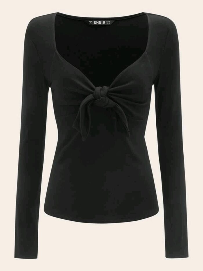 SHEIN Solid Sweetheart Neck Knot Front Top - Image 2