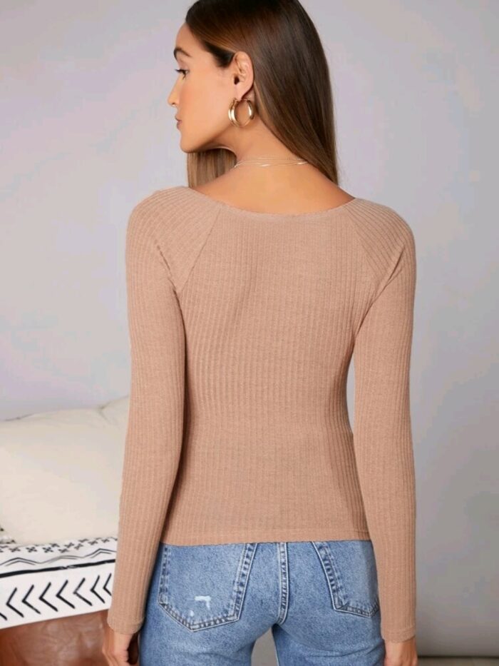 SHEIN Twist Front Raglan Sleeve Rib-knit Tee - Image 5