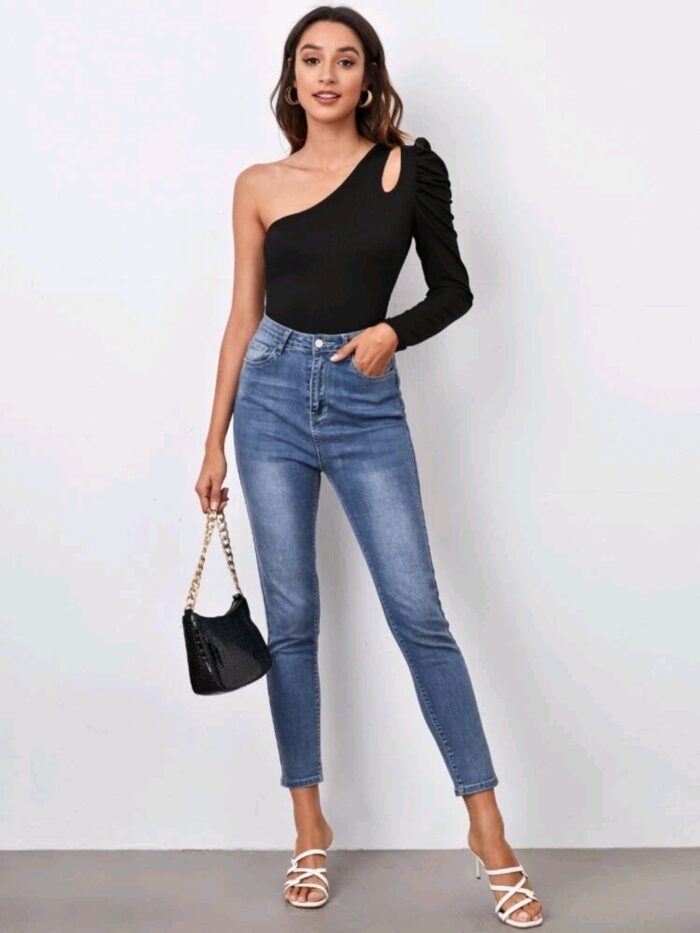 One Shoulder Puff Sleeve Tee - Image 3