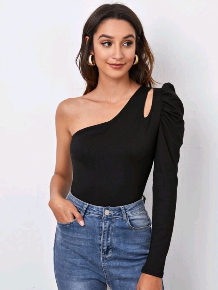 One Shoulder Puff Sleeve Tee - Image 4