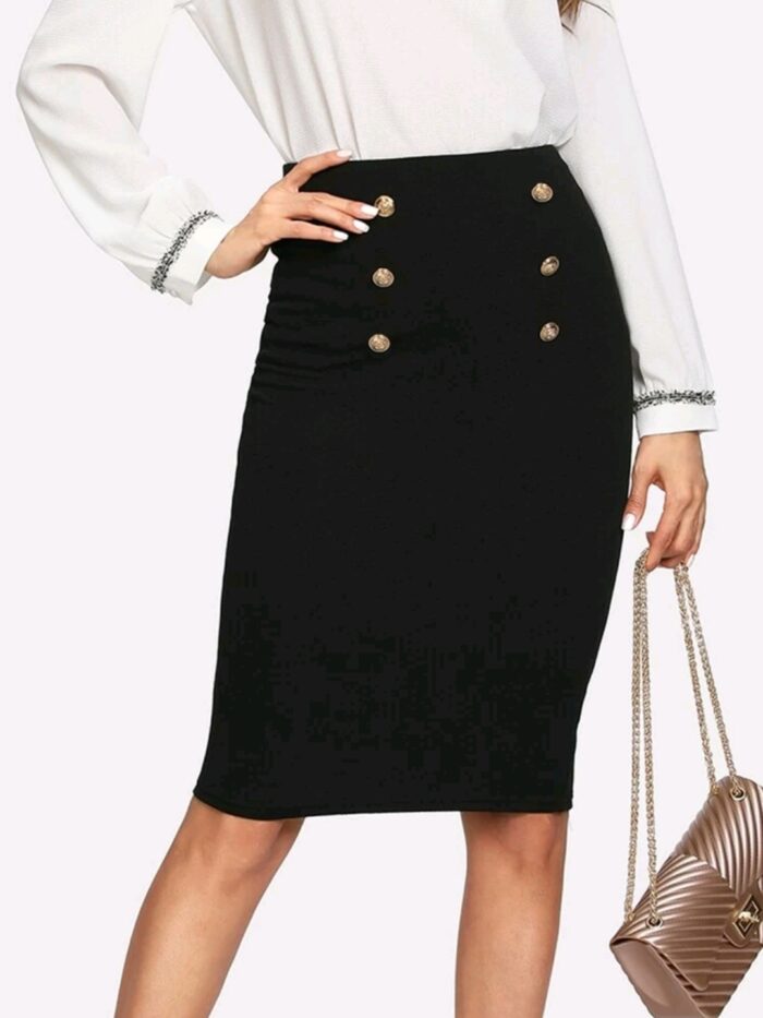SHEIN Double Button Pencil Skirt
