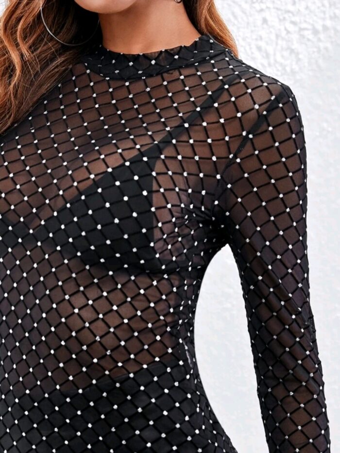 SHEIN Fishnet Sheer Slim Top Without Bra - Image 2