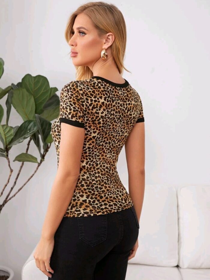 SHEIN Leopard Print Form-Fitting Ringer Tee - Image 5