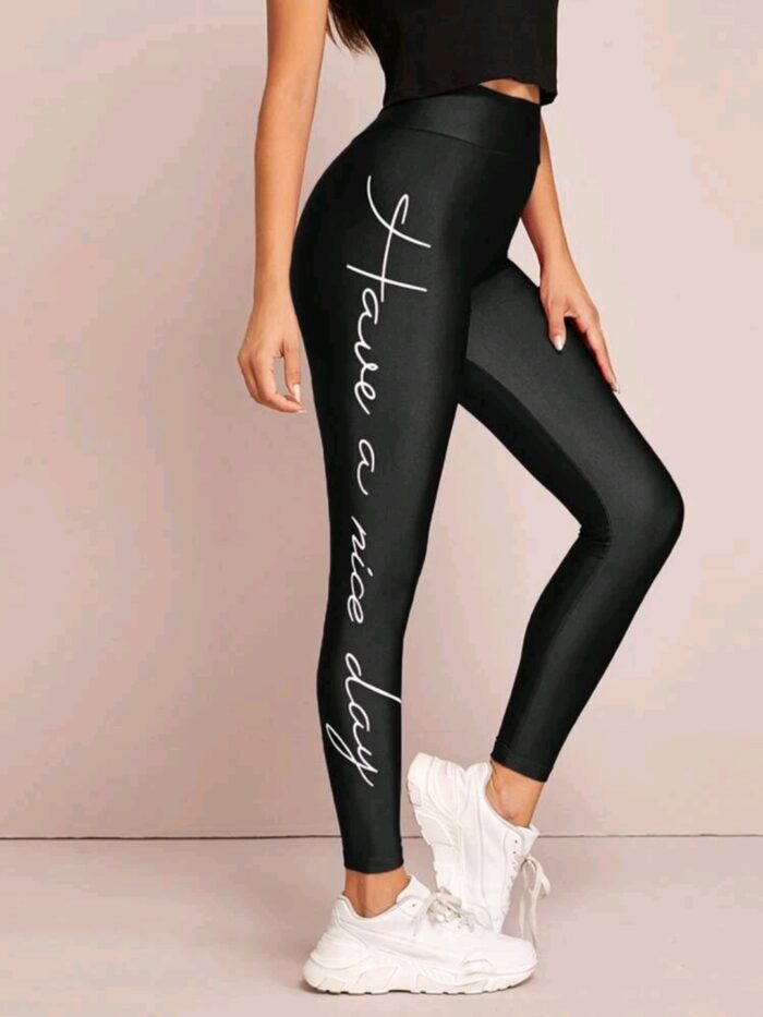 SHEIN Wide Band Waist Slogan Graphic Leggings