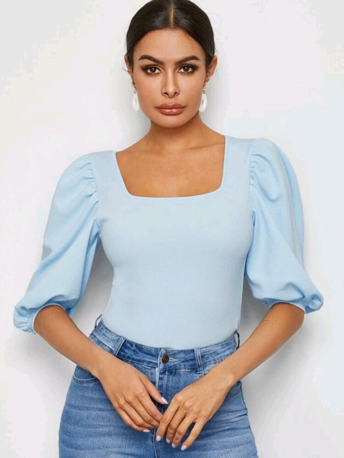 SHEIN Square Neck Puff Sleeve Top