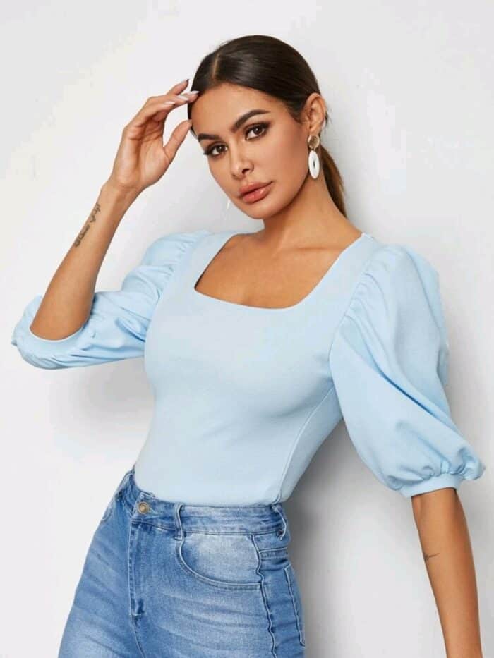 SHEIN Square Neck Puff Sleeve Top - Image 3