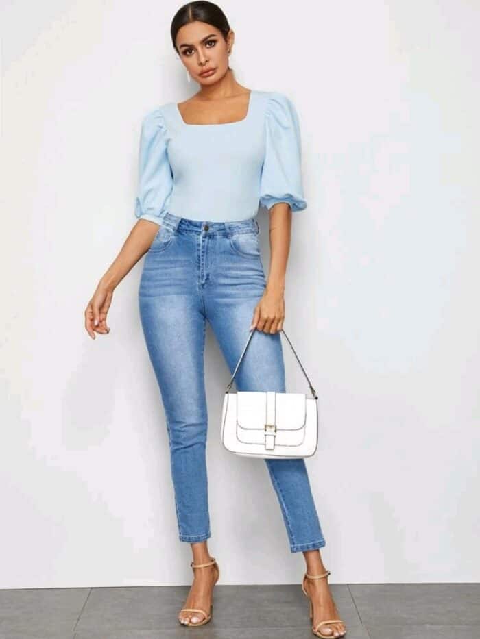 SHEIN Square Neck Puff Sleeve Top - Image 2