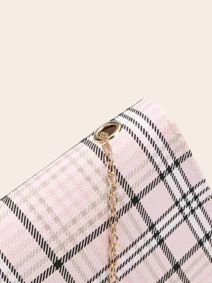 Plaid Pattern Push Lock Chain Bag - Image 3