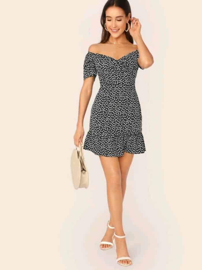 SHEIN Off Shoulder Ruffle Hem Ditsy Floral Dress - Image 2