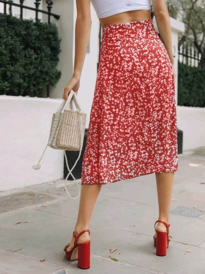 Ditsy Floral Split Thigh Skirt - Image 6