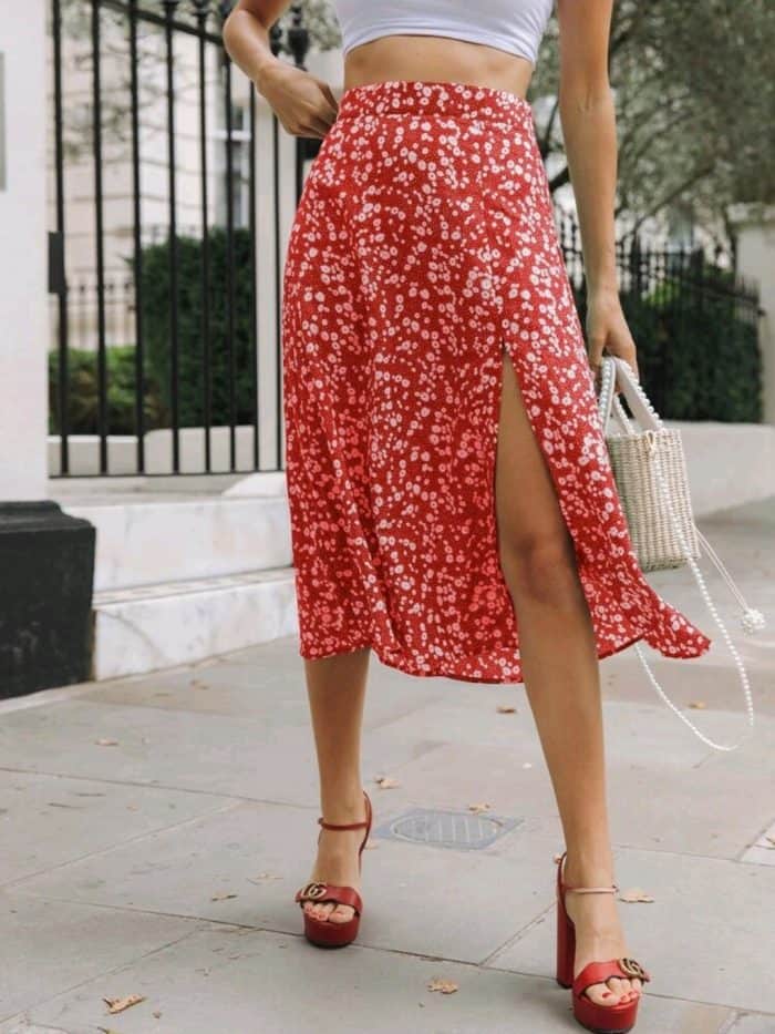 Ditsy Floral Split Thigh Skirt