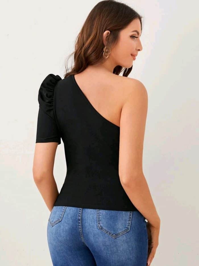 SHEIN One Shoulder Cut-out Puff Sleeve Tee - Image 5