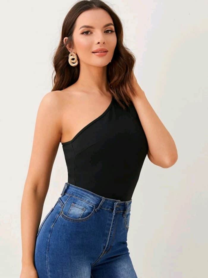 SHEIN One Shoulder Cut-out Puff Sleeve Tee - Image 3