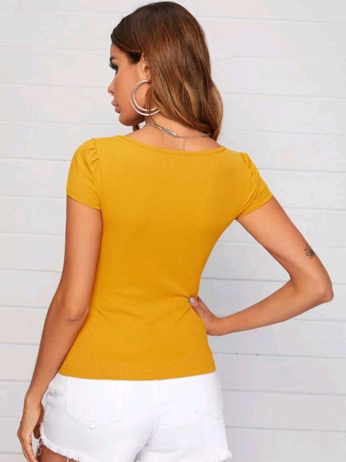SHEIN V-Neck Button Front Rib-knit Top - Image 5