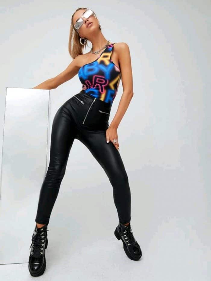 Letter Graphic One Shoulder Top - Image 2